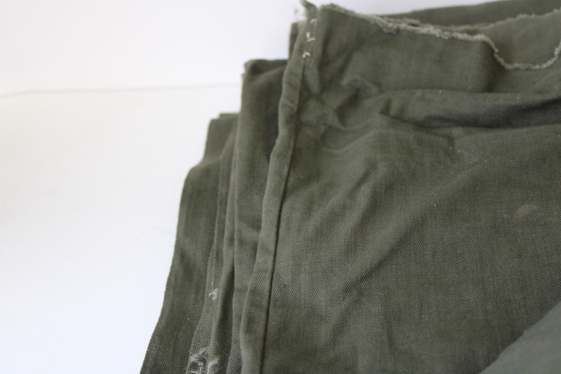 photo of 1950s vintage military surplus drab army green cotton fabric, herringbone twill weave #3