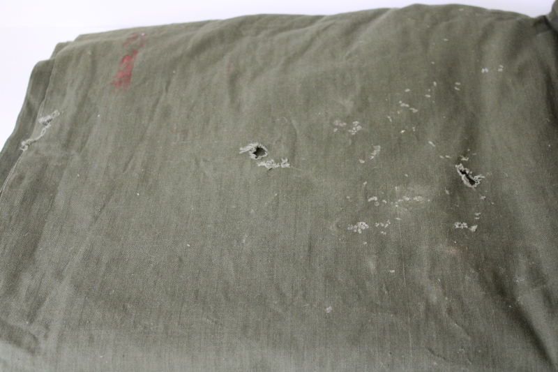 photo of 1950s vintage military surplus drab army green cotton fabric, herringbone twill weave #4