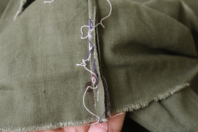 photo of 1950s vintage military surplus drab army green cotton fabric, herringbone twill weave #8