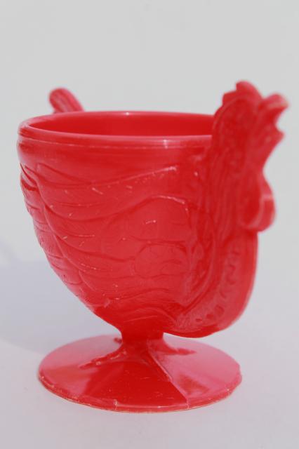 photo of 1950s vintage novelty egg cup, lustroware type hard plastic red hen chicken eggcup #2