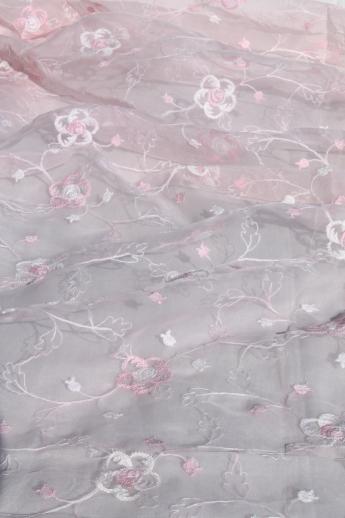 photo of 1950s vintage nylon fabric w/ embroidered flowers, pink & blue organza #2