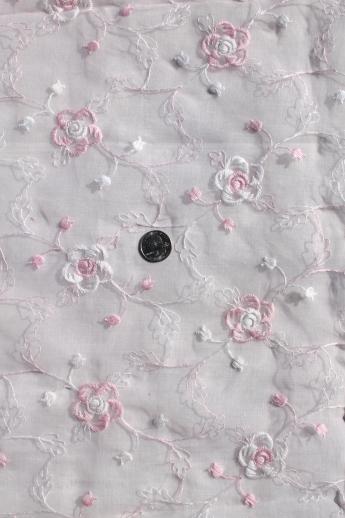 photo of 1950s vintage nylon fabric w/ embroidered flowers, pink & blue organza #3