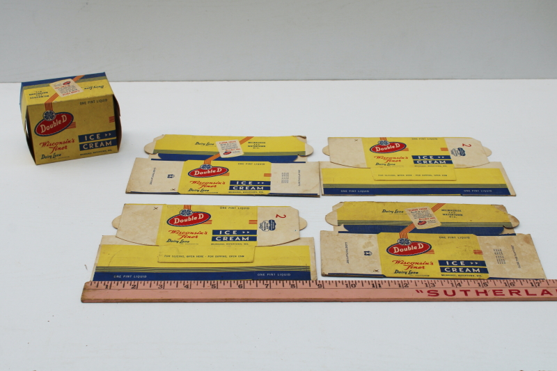 photo of 1950s vintage one pint ice cream boxes, Double D Dairy Lane Wisconsin advertising ephemera food packaging  #2