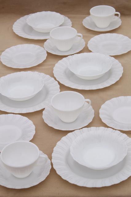 photo of 1950s vintage opal milk glass toughened Corning dinnerware set, Princess swirl pattern dishes #1