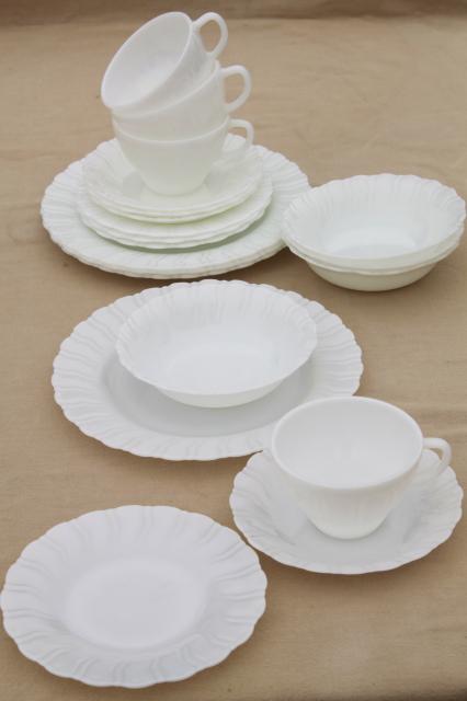 photo of 1950s vintage opal milk glass toughened Corning dinnerware set, Princess swirl pattern dishes #2