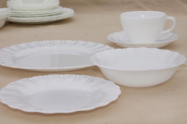 photo of 1950s vintage opal milk glass toughened Corning dinnerware set, Princess swirl pattern dishes #3