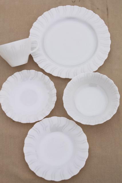 photo of 1950s vintage opal milk glass toughened Corning dinnerware set, Princess swirl pattern dishes #4