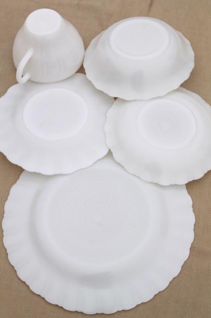 photo of 1950s vintage opal milk glass toughened Corning dinnerware set, Princess swirl pattern dishes #8