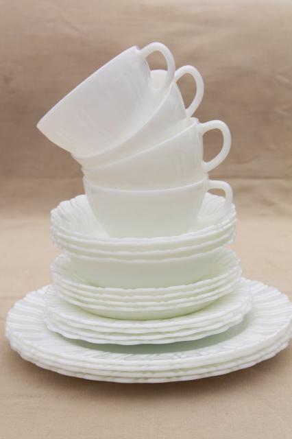 photo of 1950s vintage opal milk glass toughened Corning dinnerware set, Princess swirl pattern dishes #9