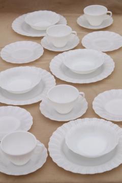 catalog photo of 1950s vintage opal milk glass toughened Corning dinnerware set, Princess swirl pattern dishes