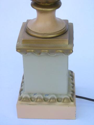 photo of 1950s vintage ornate metal lamp, milk glass reflector torchiere shade #5