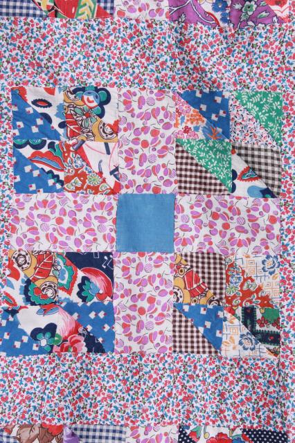 photo of 1950s vintage patchwork quilt top w/ tons of bright flowered cotton prints #2