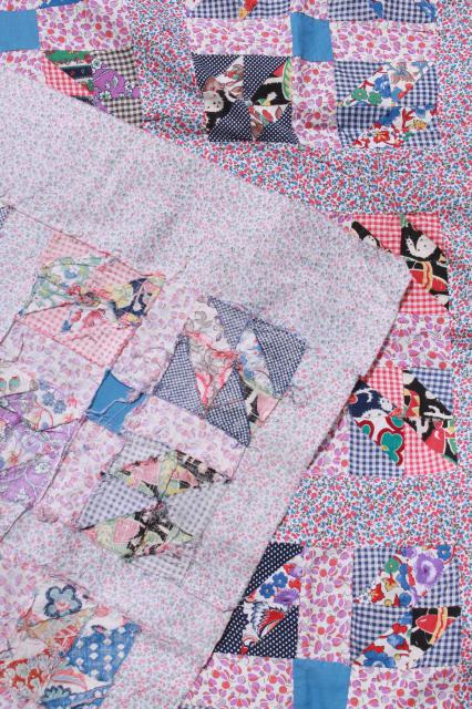 photo of 1950s vintage patchwork quilt top w/ tons of bright flowered cotton prints #3