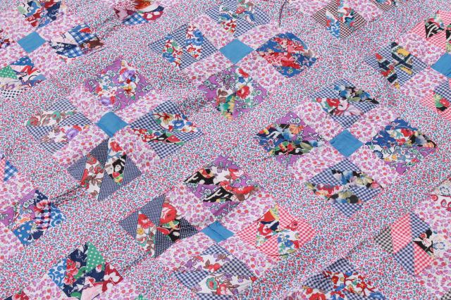 photo of 1950s vintage patchwork quilt top w/ tons of bright flowered cotton prints #4