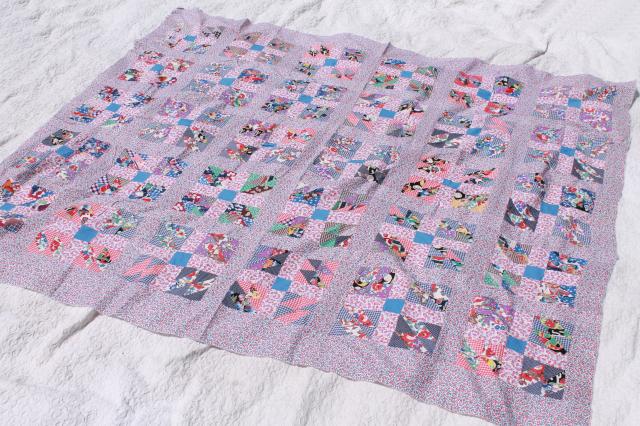 photo of 1950s vintage patchwork quilt top w/ tons of bright flowered cotton prints #5