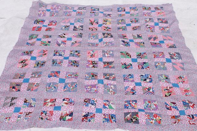 photo of 1950s vintage patchwork quilt top w/ tons of bright flowered cotton prints #6