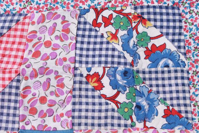 photo of 1950s vintage patchwork quilt top w/ tons of bright flowered cotton prints #7