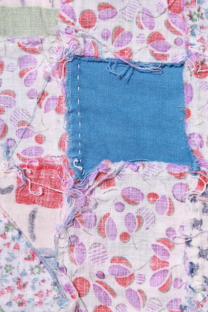 photo of 1950s vintage patchwork quilt top w/ tons of bright flowered cotton prints #8