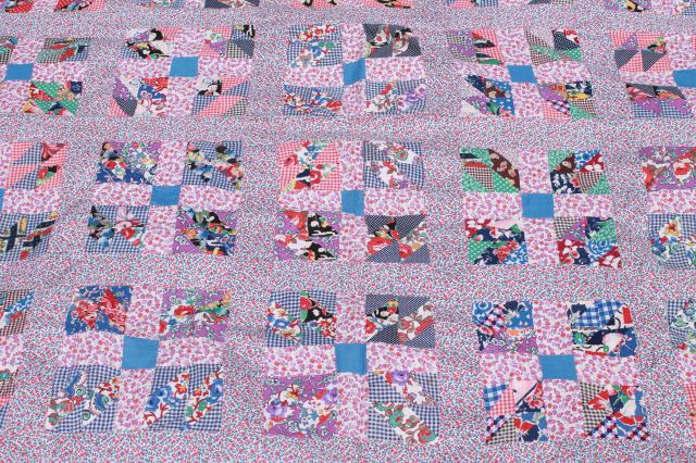 photo of 1950s vintage patchwork quilt top w/ tons of bright flowered cotton prints #9