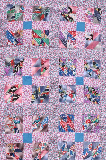 photo of 1950s vintage patchwork quilt top w/ tons of bright flowered cotton prints #10