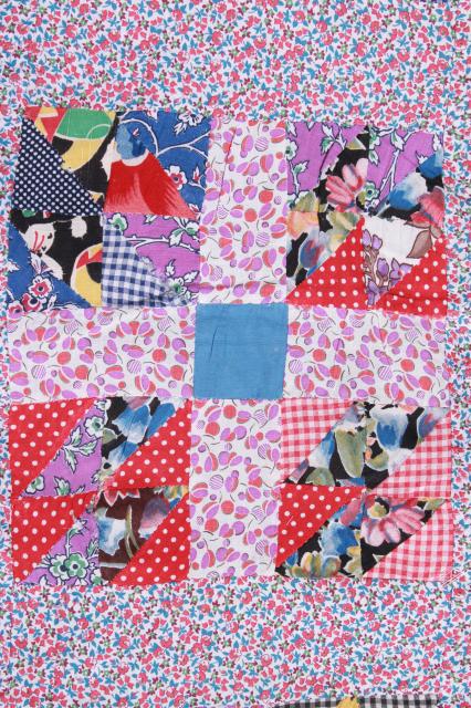 photo of 1950s vintage patchwork quilt top w/ tons of bright flowered cotton prints #11