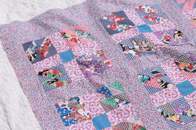 photo of 1950s vintage patchwork quilt top w/ tons of bright flowered cotton prints #12