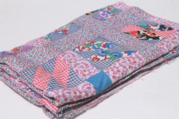 catalog photo of 1950s vintage patchwork quilt top w/ tons of bright flowered cotton prints