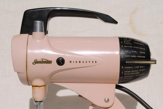 photo of 1950s vintage pink Sunbeam Mixmaster electric mixer, original bowls, works! #7