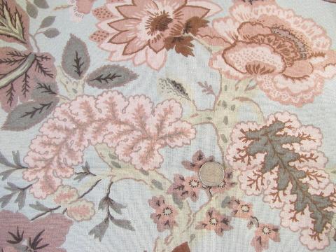 photo of 1950s vintage pink / grey flowers & leaves print cotton barkcloth fabric #1