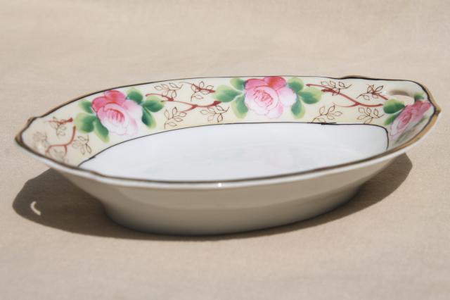 photo of 1950s vintage pink roses bowl & tiny nut dishes set, made in Japan hand-painted Nippon #6