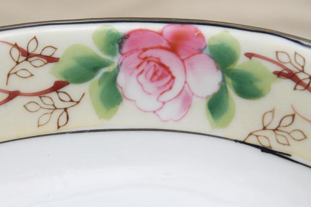 photo of 1950s vintage pink roses bowl & tiny nut dishes set, made in Japan hand-painted Nippon #8