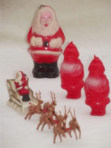 photo of 1950s vintage plastic Santa collection, Christmas tree ornaments, cake decorations #1