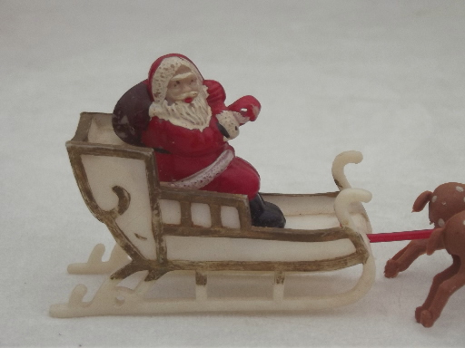 photo of 1950s vintage plastic Santa collection, Christmas tree ornaments, cake decorations #7