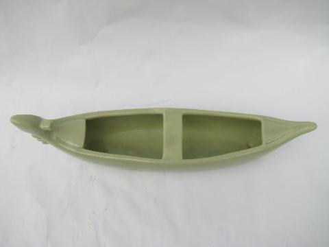 photo of 1950s vintage pottery TV planter, gondola shape, mod nile green color #2