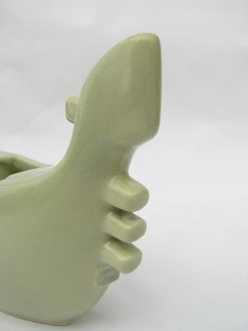 photo of 1950s vintage pottery TV planter, gondola shape, mod nile green color #3