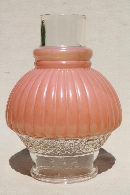 photo of 1950s vintage pressed glass lampshade, rose pink hurricane chimney shade for boudoir lamp #1