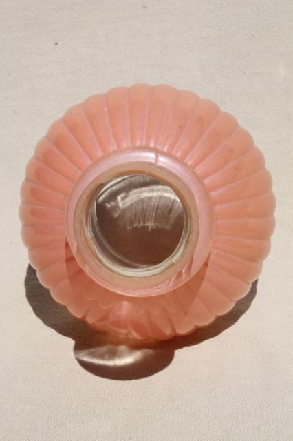 photo of 1950s vintage pressed glass lampshade, rose pink hurricane chimney shade for boudoir lamp #2