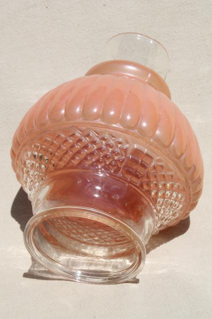 photo of 1950s vintage pressed glass lampshade, rose pink hurricane chimney shade for boudoir lamp #4