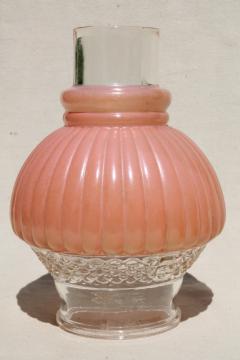 catalog photo of 1950s vintage pressed glass lampshade, rose pink hurricane chimney shade for boudoir lamp