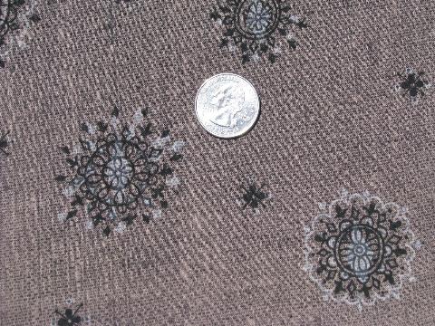 photo of 1950s vintage print cotton fabric, dress material in brown/grey/black #1