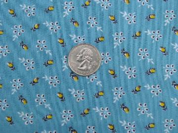 catalog photo of 1950's vintage quilting print cotton fabric, yellow rosebuds on aqua blue