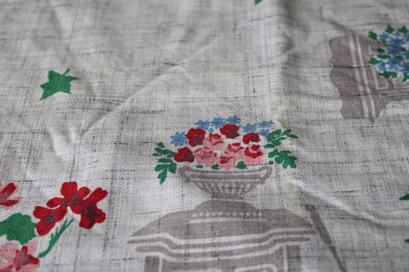 photo of 1950s vintage rayon tablecloth, cutter fabric for aprons or kitchen linens curtains #3