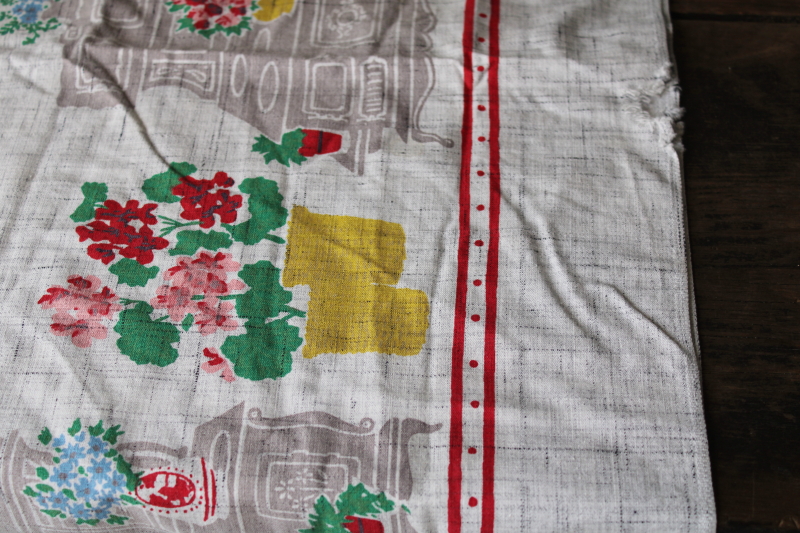 photo of 1950s vintage rayon tablecloth, cutter fabric for aprons or kitchen linens curtains #4