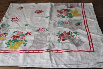 catalog photo of 1950s vintage rayon tablecloth, cutter fabric for aprons or kitchen linens curtains