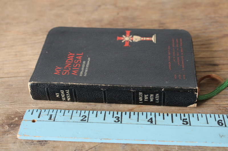 photo of 1950s vintage religious book tiny My Sunday Missal for Mass, black leatherette cover  #2