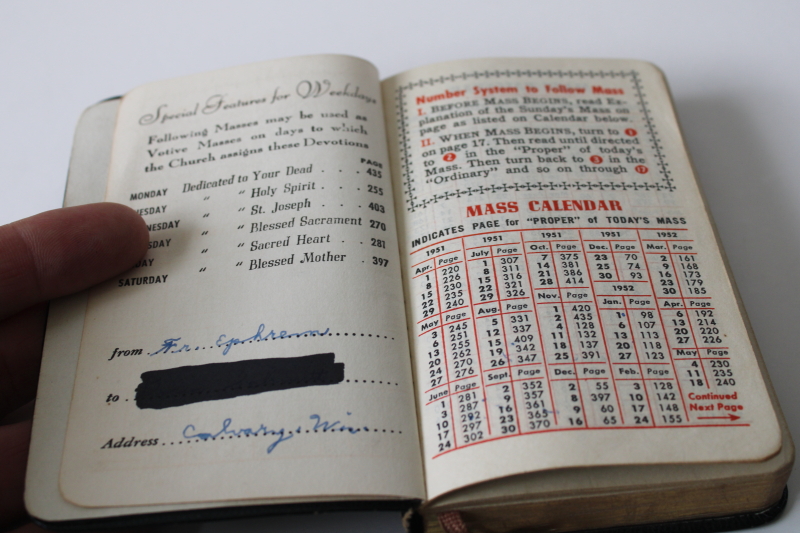 photo of 1950s vintage religious book tiny My Sunday Missal for Mass, black leatherette cover  #3