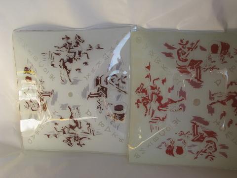 photo of 1950s vintage rodeo cowboy print glass shades for ceiling fixture lights #1