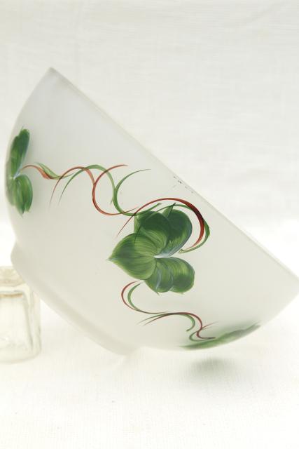 photo of 1950s vintage salad bowl & cruets, hand painted green ivy frosted glass #7