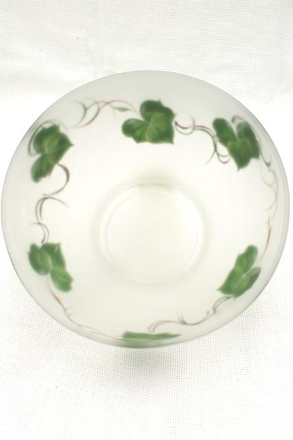 photo of 1950s vintage salad bowl & cruets, hand painted green ivy frosted glass #9