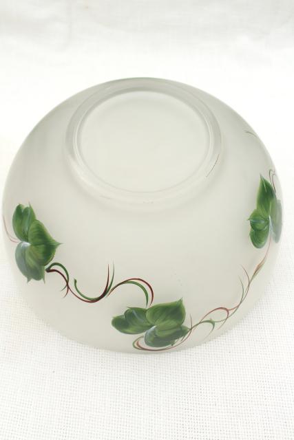 photo of 1950s vintage salad bowl & cruets, hand painted green ivy frosted glass #10